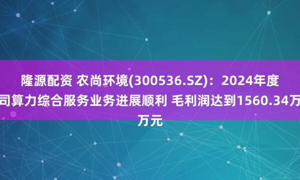 隆源配资 农尚环境(300536.SZ)：2024年度公司算力综合服务业务进展顺利 毛利润达到1560.34万元
