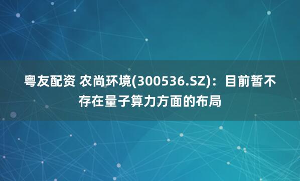 粤友配资 农尚环境(300536.SZ)：目前暂不存在量子算力方面的布局