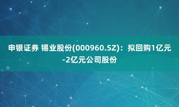 申银证券 锡业股份(000960.SZ)：拟回购1亿元-2亿元公司股份